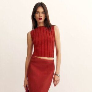 Reformation Women's Red Callie Cotton Ribbed Sweater Tank